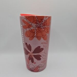 Starbucks 2020 12 fl. oz. Pink Ceramic Floral Design Traveler Tumbler w/Lid